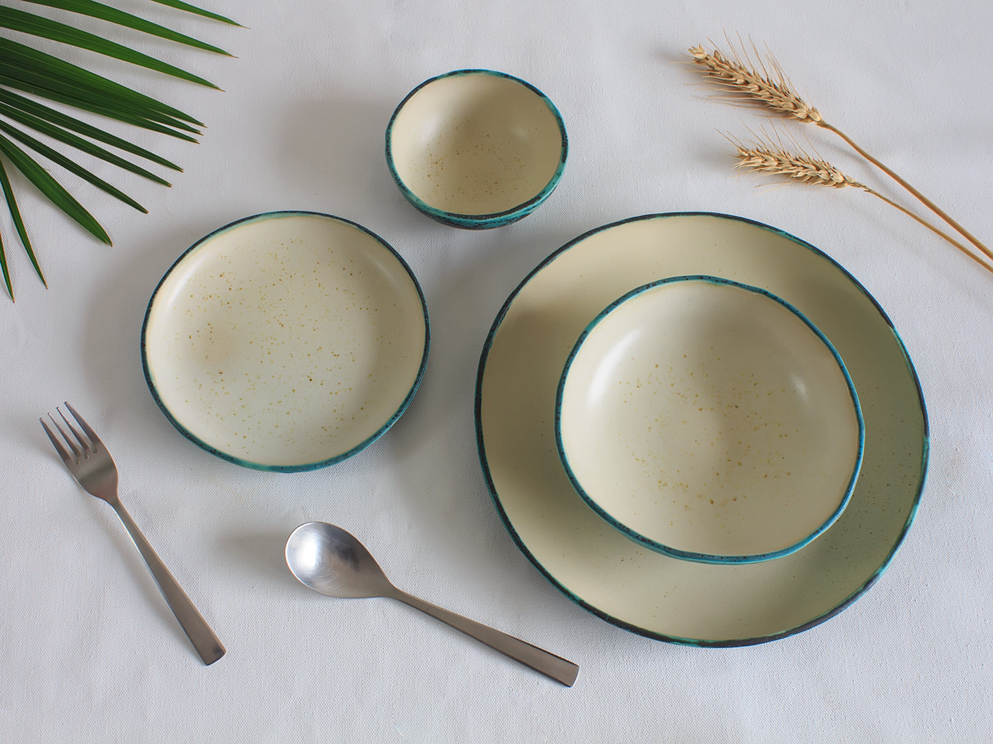 White & Speckled Green Dinner set of 6 - Made to Order